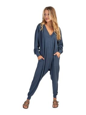 Natural Life Oversized Cotton Johnnie Jumpsuit One Piece Navy Gray Size Medium